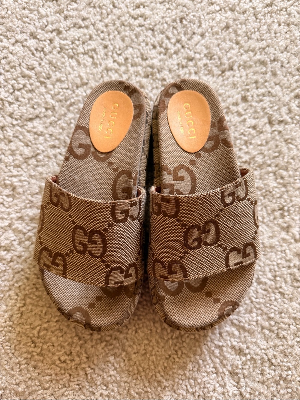 Gucci Beige and Brown GG Canvas Slide Sandals